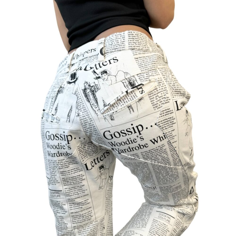 John Galliano Black and White Newspaper Print Pants - Picture 3 of 13
